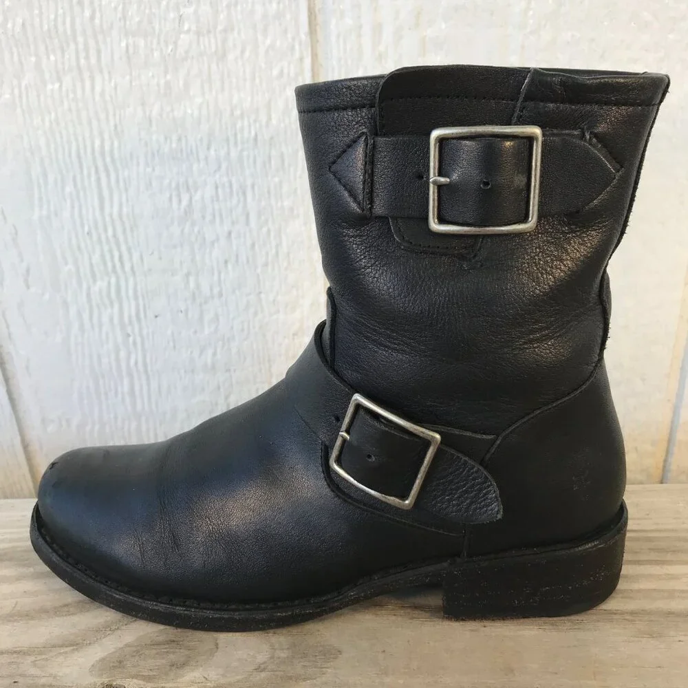 Frye Vicky Engineer Womens Black Leather Ankle Side Zip Boots 6.5 B 3478817BLK